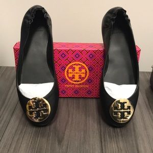 Tory Burch black ballet flat with gold metal logo